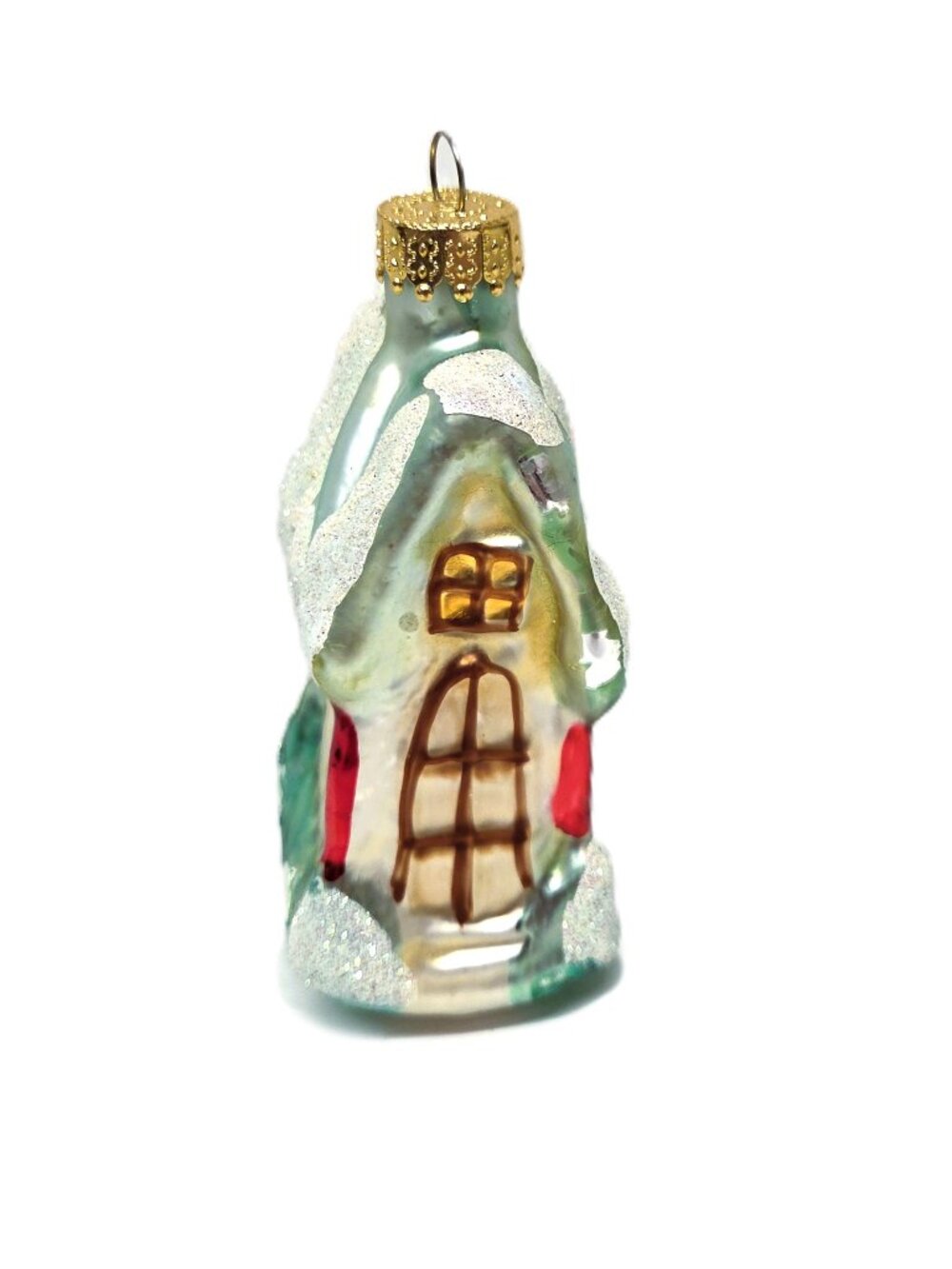 Unique Treasures Vtg Mercury Blown Glass Christmas Ornament Snowy House Glitter